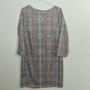 Multicolor Patterned 3/4 Sleeve Knee Length Women's Dress